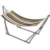 Image de Hamac de jardin pliable avec support acier époxy et toile coton lin marron noir gris blanc 270x100x94cm Marron