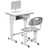 Image de Bureau et chaise pour enfant - HOMCOM - support lecture casier crochet porte stylo hauteur réglable - 60x45x90cm - gris