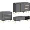 Image de Ensemble de commode 3 tiroirs buffet et meuble TV - HOMCOM - Panneau de particules - 120x40x80cm - Gris