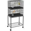Image de Cage à oiseaux - PawHut - sur pied volière double mangeoires perchoirs plateau roulettes - acier - 77x46x164cm - noir