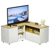 Image de Meuble tv dangle - banc télévision - HOMCOM - jusquà 40 pouces avec rangements salon - bois - chêne blanc