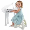 Image de Piano enfant électronique - AIYAPLAY - 32 touches multifonction micro tabouret couvercle lumineux LED - plastique - blanc