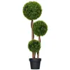 Image de Plante artificielle - HOMCOM - buis avec 3 boules feuilles bambou pot inclus réalisme - plastique - 110 cm - vert