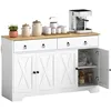 Image de Buffet meuble de rangement - HOMCOM - style rural - 2 tiroirs et 2 placards avec étagères à hauteurs réglables - blanc