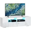 Image de Meuble tv led - HOMCOM - support télé 140 cm 3 placards jusquà 60 pouces lumière réglable brillant - bois - 140 cm - blanc