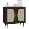 Image de Buffet HOMCOM meuble de rangement design bohème double portes avec 2 niveaux façade en rotin 80 x 38 x 79 cm noir