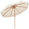 Image de Parasol inclinable Outsunny rond Ø 264 cm avec volants tissu polyester haute densité anti-UV mât démontable 8 baleines - crème