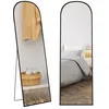 Image de Miroir sur pied - HOMCOM - mural - rectangulaire - arrondi - cadre en aluminium - avec support pour entrée chambre dressing - noir