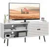 Image de Meuble TV HOMCOM meuble pour télévision jusquà 65 pouces avec 2 compartiments ouverts et 1 étagère réglable 145x38x65 cm Blanc