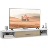 Image de Meuble TV mural HOMCOM banc TV jusquà 50 pouces avec compartiments ouverts et armoire à porte rabattable 120l x 26P x 16H cm Blanc