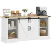Image de Buffet - HOMCOM - avec 2 portes coulissantes étagères réglables - 150l x 40P x 72H cm - en bois - blanc et chêne