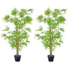Image de ot de 2 bambous artificiels Outsunny Hauteur 15 m 644 Feuilles denses réalistes Pot Inclus Noir avec Lichen Vert