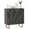 Image de Buffet de rangement - HOMCOM - avec 2 portes et étagère réglable - pieds en métal - 76 x 35 x 77 cm - ton marbre noir