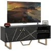 Image de Meuble TV HOMCOM banc TV meuble pour télévision jusquà 50 pouces avec placard étagère réglable passe-câbles aspect marbre noir