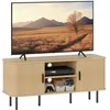 Image de Meuble TV - HOMCOM - 2 portes tambour à lamelles - design scandinave - pour télévision jusquà 55 pouces - ton chêne
