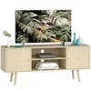 Image de Meuble TV - HOMCOM - pour téléviseur jusquà 55 pouces - 2 placards et 2 étagères ouvertes - 120x34x50cm - effet bois naturel