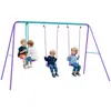 Image de Balançoire - Outsunny - 3 agrès portique - avec 2 balançoires - 28L x 14l x 178H m - métal époxy anticorrosion PE - Violet
