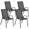 Image de Chaises de jardin - Outsunny - lot de 4 - empilables - accoudoirs courbés - dossier haut incliné - cadre en acier - noir