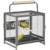 Image de Cage à oiseaux - PawHut - 2 bols en acier inoxydable 2 perchoirs en bois plateau inférieur amovible - en acier - noir