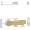 Image de Ensemble meuble TV - HOMCOM - banc et étagère murale style contemporain 1536L cm - blanc et bois naturel