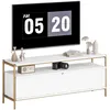 Image de Meuble TV - HOMCOM - pour téléviseur jusquà 55 pouces - 2 portes rabattables étagère ouverte - cadre en acier - 124x35x50cm - blanc