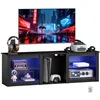 Image de Meuble TV avec éclairage LED - HOMCOM - télévision jusquà 70 pouces - 160cm avec étagères en verre réglables - noir
