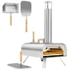 Image de Four à pizza extérieur - Outsunny - portable - à bois ou pellet - pierre à pizza pieds pliables cheminée - acier inoxydable argenté
