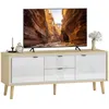 Image de Meuble TV - HOMCOM - pour jusquà 55 pouces - 2 portes à haute brillance - panneau de particules et MDF - 120 x 35 x 50 cm blanc