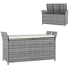 Image de Banc coffre de rangement extérieur - Outsunny - résine tressée - 250L - coussin amovible - blanc