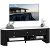 Image de Meuble TV - HOMCOM - 140 cm - pour téléviseur 32-65 pouces - effet marbre - avec 3 tiroirs façades à cannelures - 2 étagères - noir