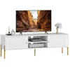 Image de Meuble TV - HOMCOM - jusquà 65 pouces - 2 portes 2 étagères pieds en acier - panneau de particules et MDF - 140x38x459cm - blanc
