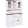 Image de SOCOA - Buffet Vaisselier 5 Portes 3 Tiroirs Bois Massif Vernis Sepia et Blanc