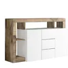 Image de ARTURO - Buffet 2 Portes 3 Tiroirs Blanc Laqué Encadrement Niches Aspect Bois Antik