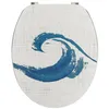 Image de ABATTANT WC MDF 18 POUCES COUVERCLE DESIGN IMPRIME VAGUE ASSISE IMPRIME BLEU ATTACHES ACIER INOXYDABLE - MANUREVA - Tendance