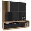 Image de Meuble TV XL avec fond mural décoratif collection CLARA. Couleur chêne et noir mat.