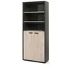 Image de Bibliothèque de bureau DEPÉ   2 portes et étagères   Chêne clair et Noir   L90 x H216 x P40 cm