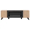 Image de Meuble TV design avec cheminée décorative coloris chêne et noir collection NIELSEN.