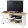 Image de Meuble TV avec 2 niches et 1 porte design colonial   95x40xH49 cm coloris blanc et plateau chêne clair   Collection MADERA