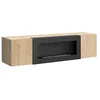 Image de Meuble TV FLY   2 portes + cheminée bio-éthanol intégrée   Chêne clair