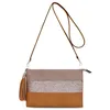 Image de CRAZYCHIC - Sac Bandoulière Paillette Cuir Multicolore Femme - Pochette Soirée Souple Plate Sacoche Trousse Main Epaule - Camel