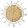 Image de Tapis Rond en Jute Pompons 80cm Blanc