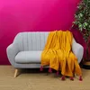 Image de Plaid - HOME DECO FACTORY - Surpiqué - Pompons - Jaune - 130 x 150 cm