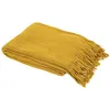 Image de Plaid chenille en polyester avec franges 120 x 150 cm moutarde