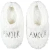 Image de Chaussons ballerine blancs en polyester doux - LINNEA - AMOUR - Confortable et original - Taille unique