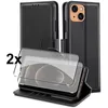 Image de Coque pour iPhone 14 Plus - MASSILIA TECH - Souple - Noir - Portefeuille - 2 Vitres en Verre Trempé