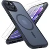 Image de Coque pour iphone 15 - 2 vitres verre trempé protège caméra intégré magnetique hd magsafe noir