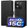 Image de Coque portefeuille - MASSILIA TECH - XIAOMI REDMI 15C - Cuir noir mat - 2 vitres en verre trempé - Souple