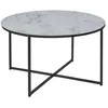 Image de Toilinux - Table basse ronde en verre effet marbre - Diam. 80 cm - Blanc et Noir