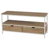 Image de Toilinux - Meuble TV Casa Blanca en Panneaux de particules et Métal 2 tiroirs - L.120 cm x H.57 cm - Beige et Blanc