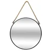 Image de Toilinux - Miroir en métal suspendu avec corde - Diamètre 55 cm - Noir